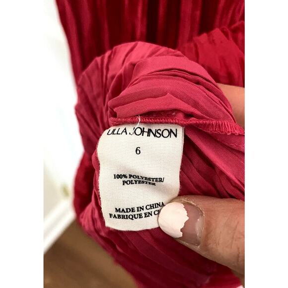 Ulla Johnson Orla Tie Shoulder Plissé Red Pleated Midi Dress 6 Small - Picture 14 of 16